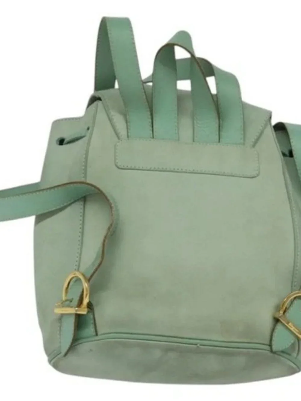 Salvatore Ferragamo Backpack Suede Peppermint Gold Auth 115402